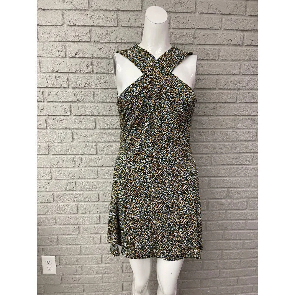 Michael Kors Quinn Women Floral Crisscross Neckline Sleeveless Mini Dress Size M